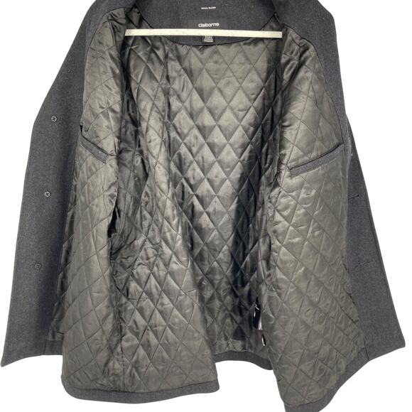 Claiborne Pea Coat Mens 2XL Charcoal Wool Blend Quilted Lining Single Breasted - Picture 5 of 9